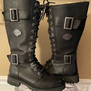 Harley Davidson Belhaven Women’s Tall Black Lace Up Leather Boots 9.5